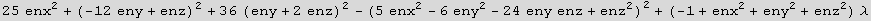 25 enx^2 + (-12 eny + enz)^2 + 36 (eny + 2 enz)^2 - (5 enx^2 - 6 eny^2 - 24 eny enz + enz^2)^2 + (-1 + enx^2 + eny^2 + enz^2) λ